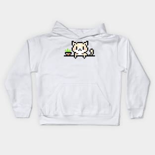 Purr-fectly Pixel Art Cute and Cuddly Kitty Kat on the Shelf Kids Hoodie